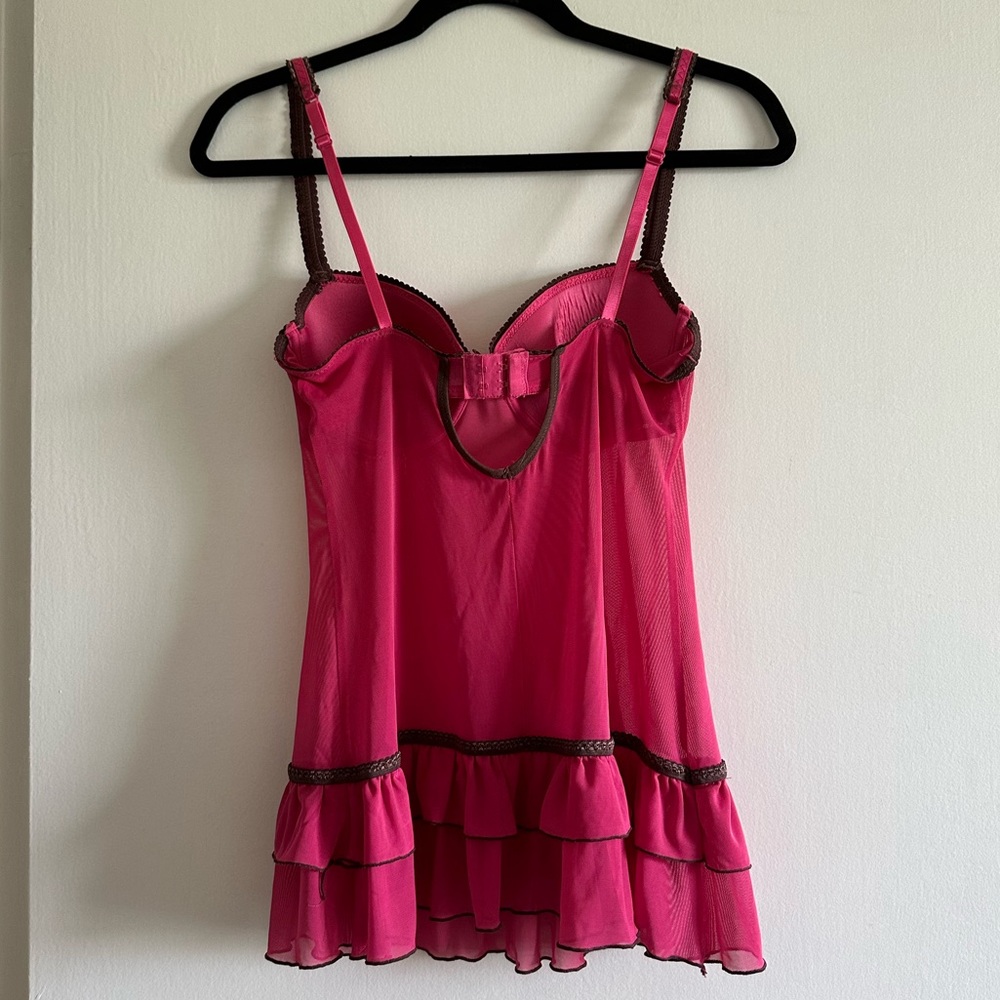 Rampage Intimates Pink Y2K Bustier Lingerie Sheer Lace Top Size Medium EUC - Picture 2 of 7